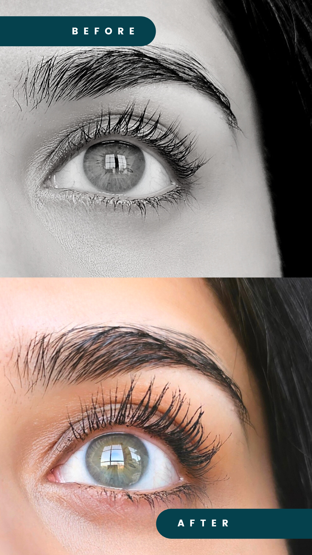 before and after Growth Booster Mascara